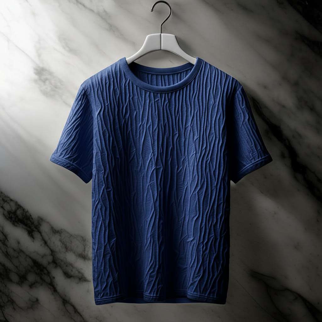 Textured White T-Shirt for Modern Elegance - Navy