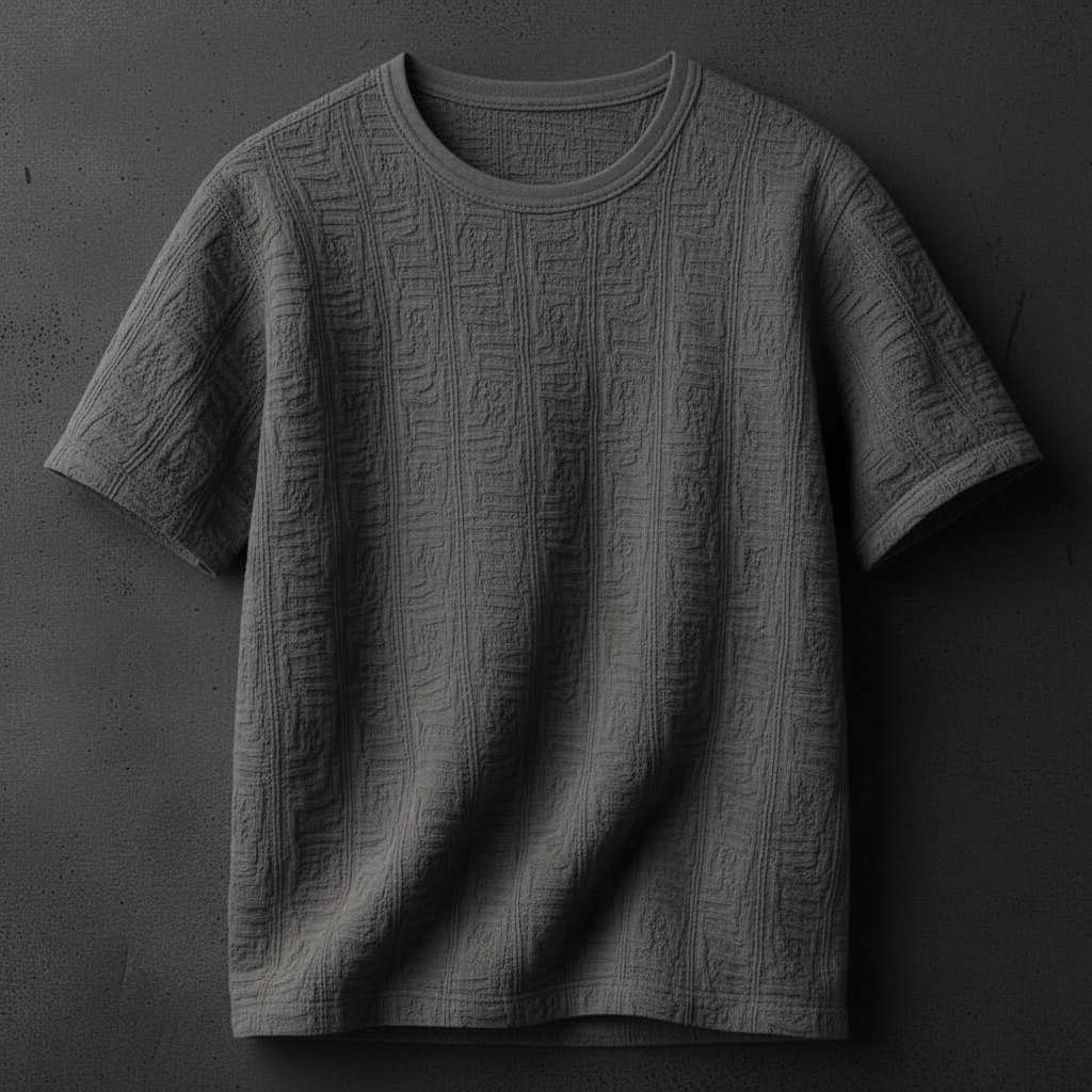 Elegant Embossed White T-Shirt - Grey