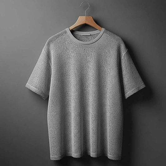 Textured Gray Waffle-Knit T-Shirt