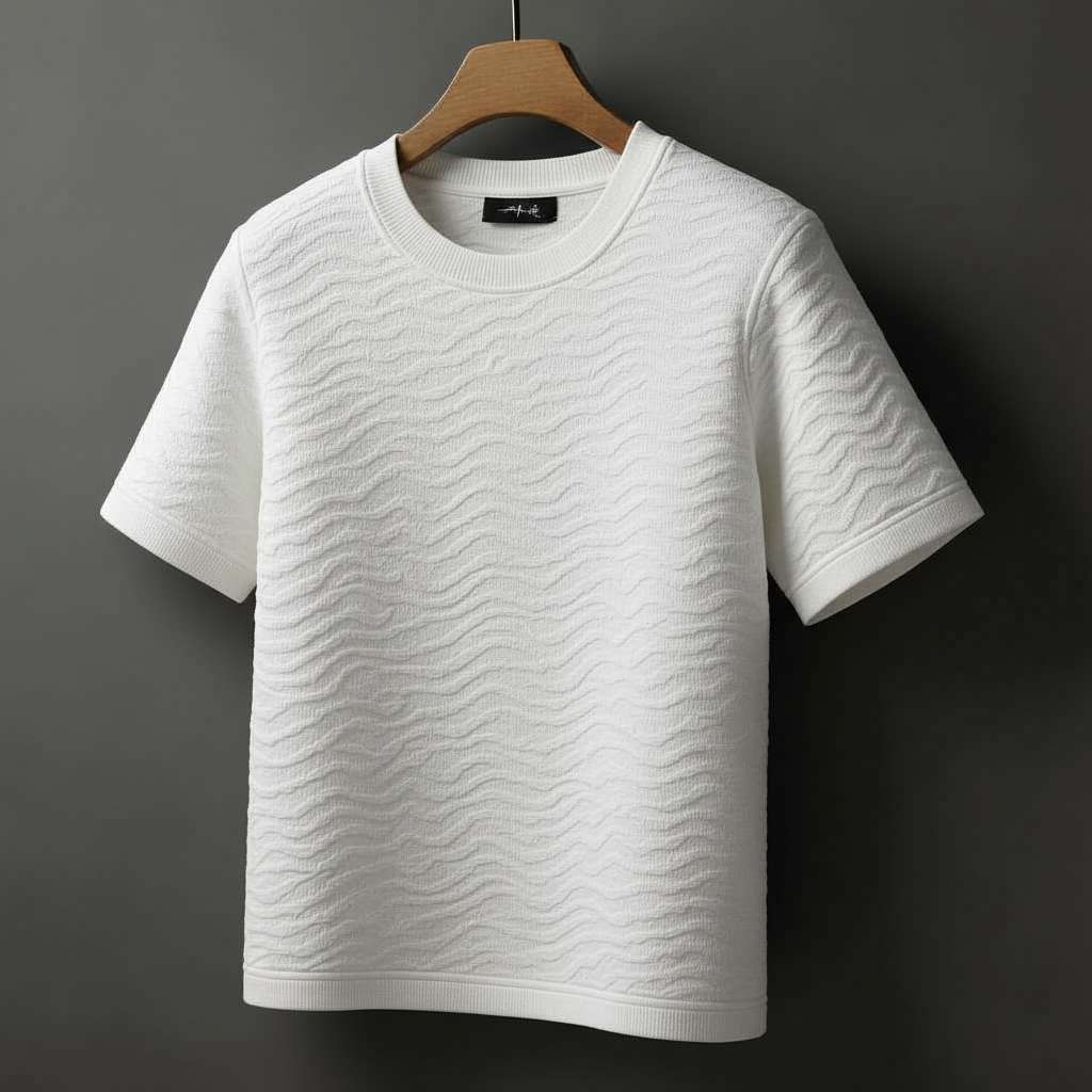Embossed Wave White T-Shirt - White