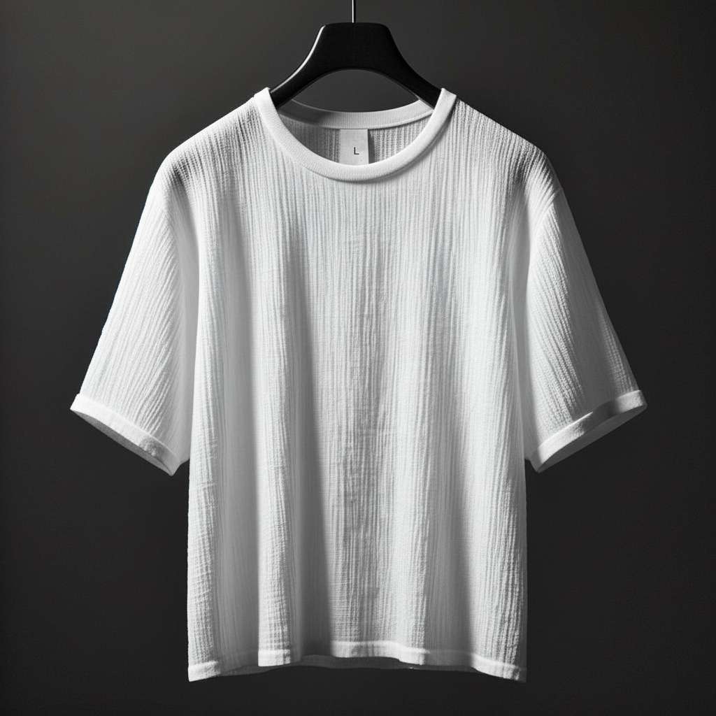 Minimalist Ribbed White T-Shirt - White