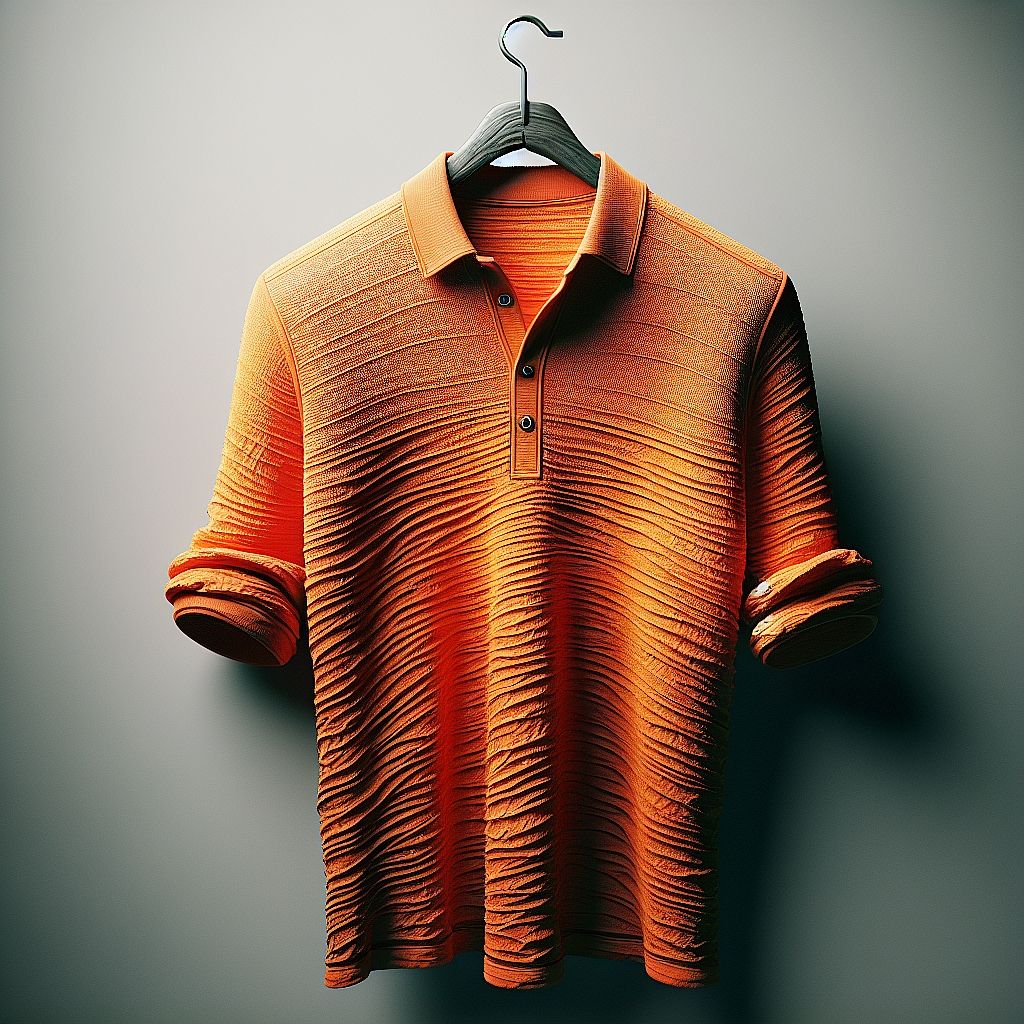 Textured Orange Polo Shirt with Rolled-Up Sleeves