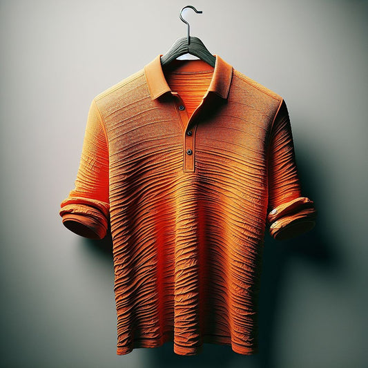 Textured Orange Polo Shirt with Rolled-Up Sleeves