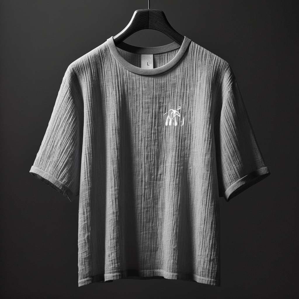 Minimalist Ribbed White T-Shirt - Grey