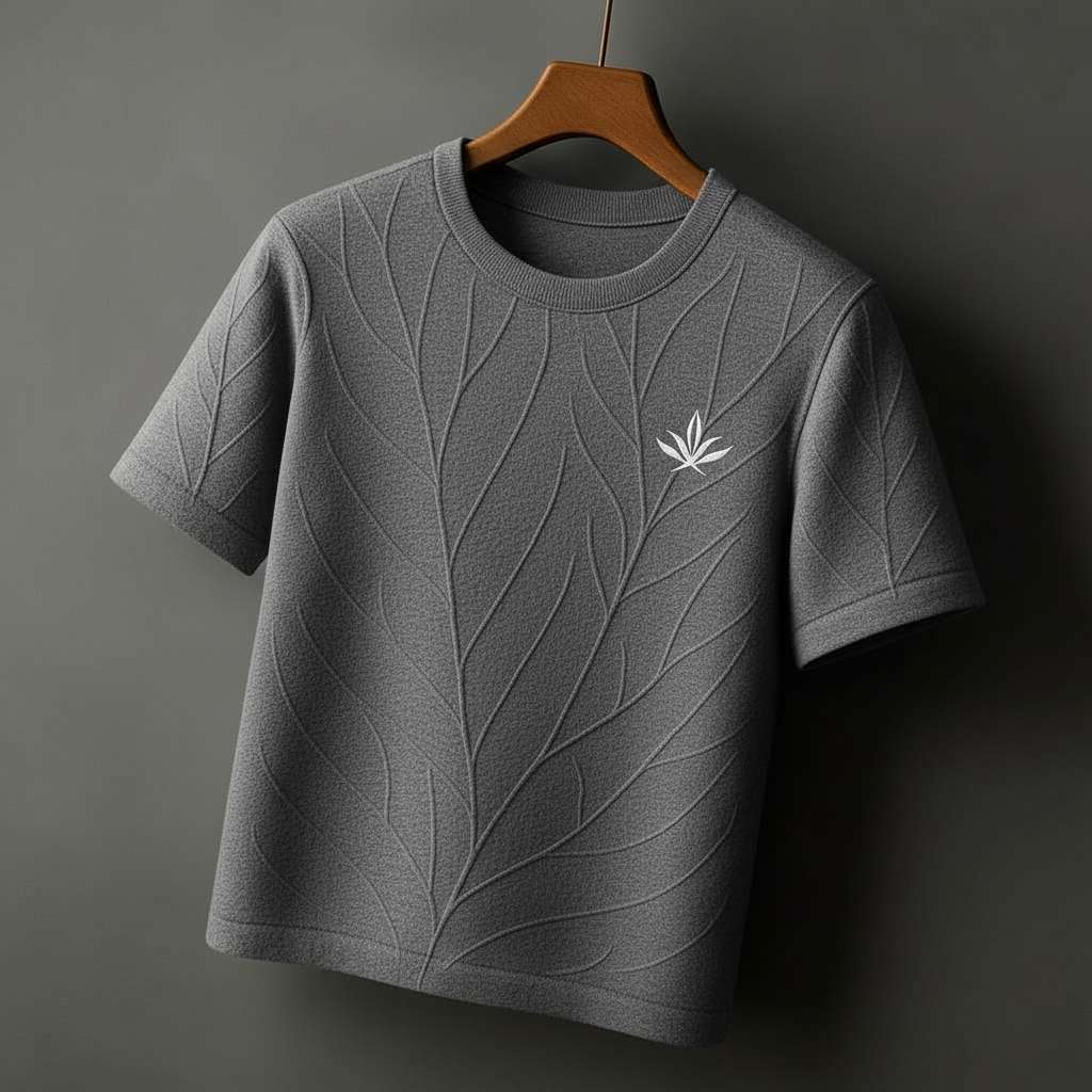 Elegant Monochromatic Leaf T-Shirt - Grey