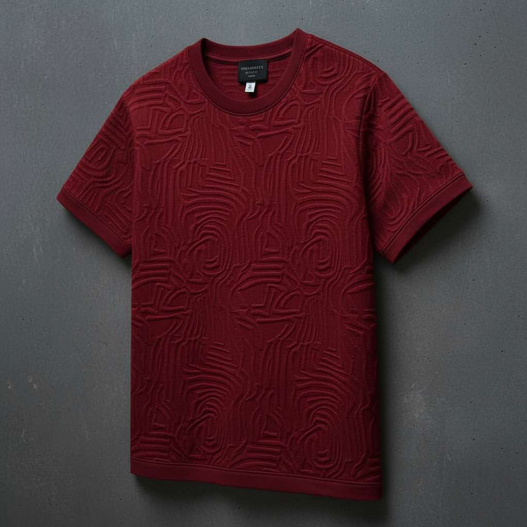 Geometric Textured T-Shirt - Maroon