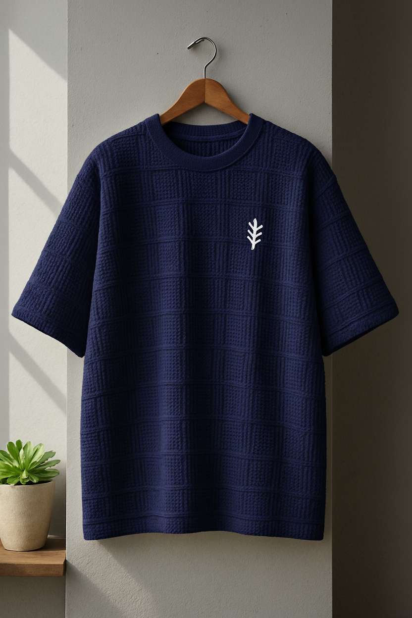 Minimalist Grid T-Shirt - Navy