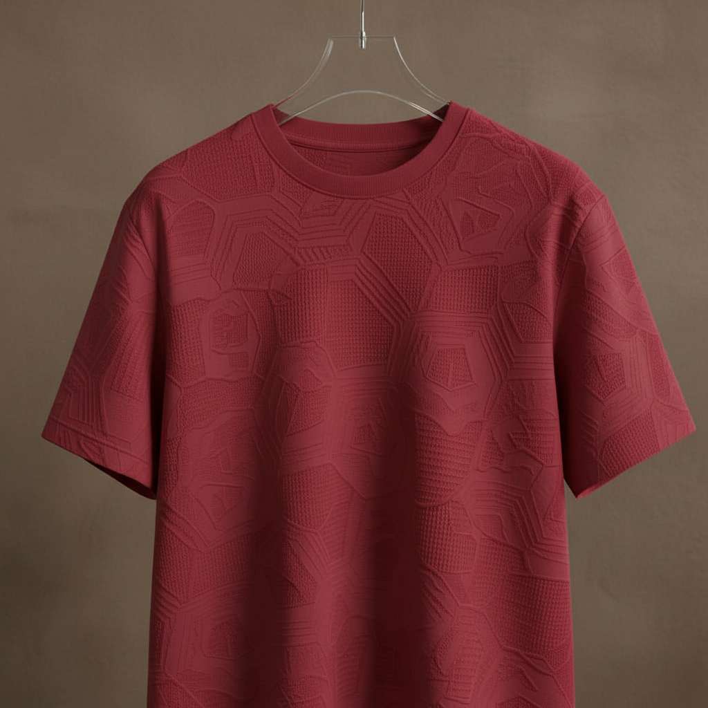 Sophisticated Geometric White T-Shirt - Maroon