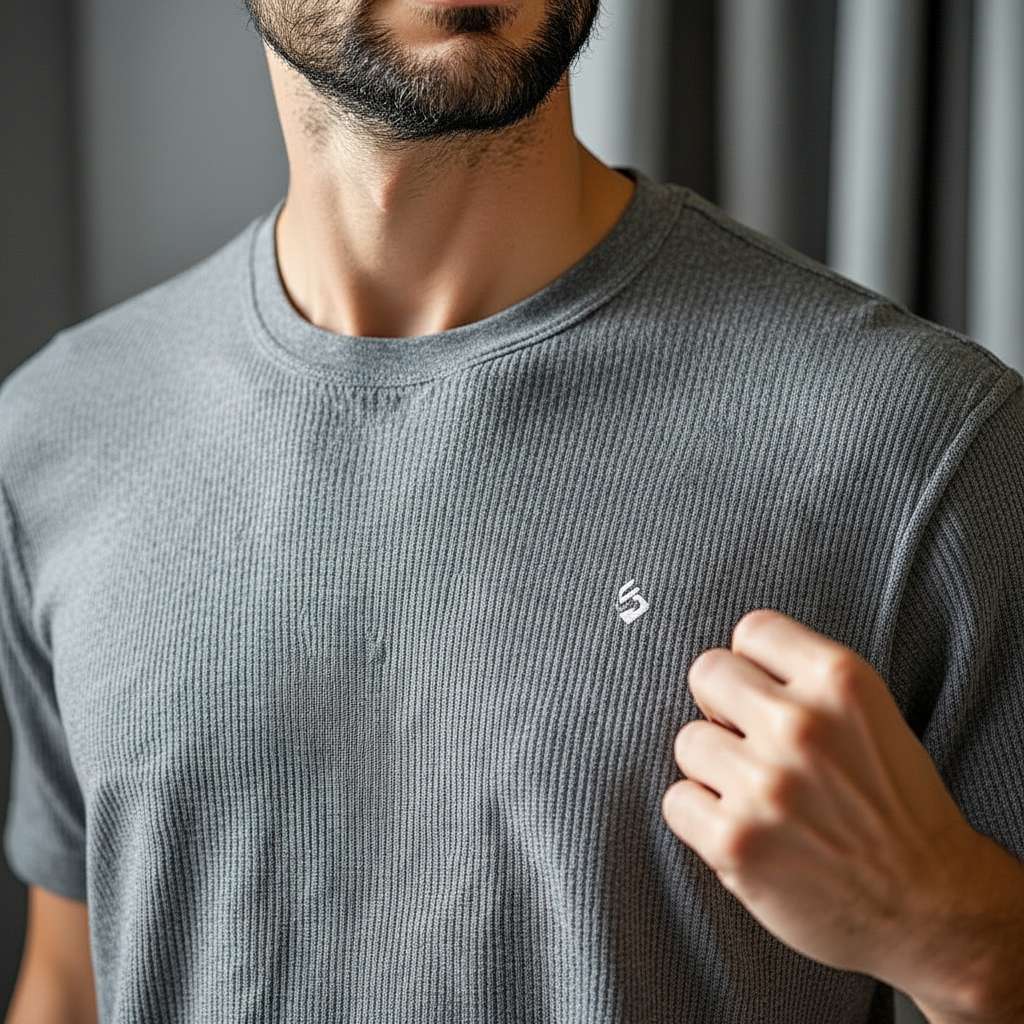 Classic White Ribbed T-Shirt - Grey