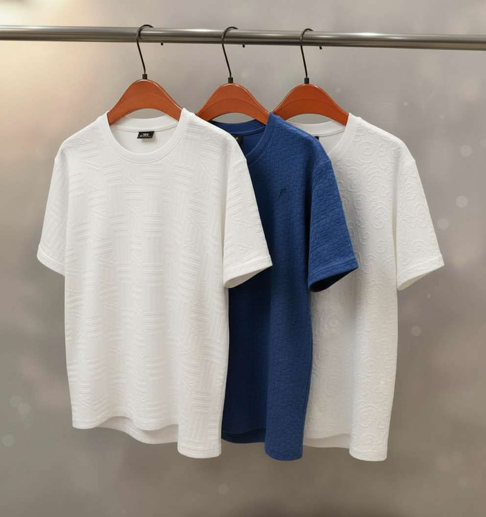 Minimalist Textured T-Shirt Set - White
