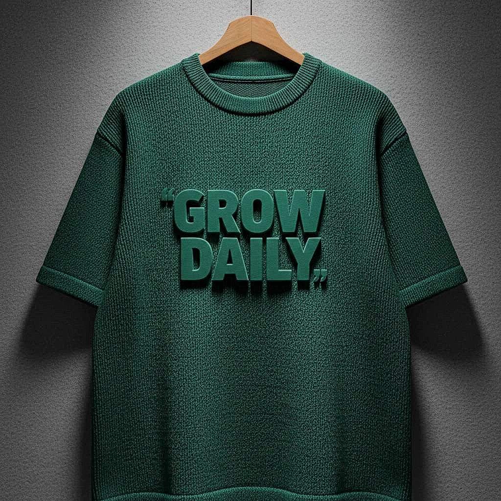 Textured Green 'GROW DAILY' T-Shirt