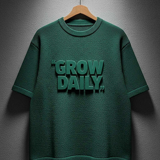 Textured Green 'GROW DAILY' T-Shirt