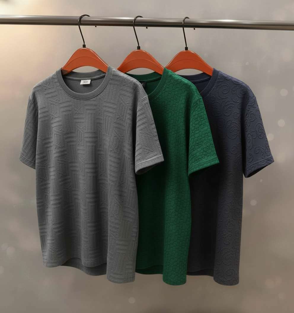 Minimalist Textured T-Shirt Set - Grey