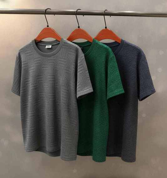 Minimalist Textured T-Shirt Set - Grey