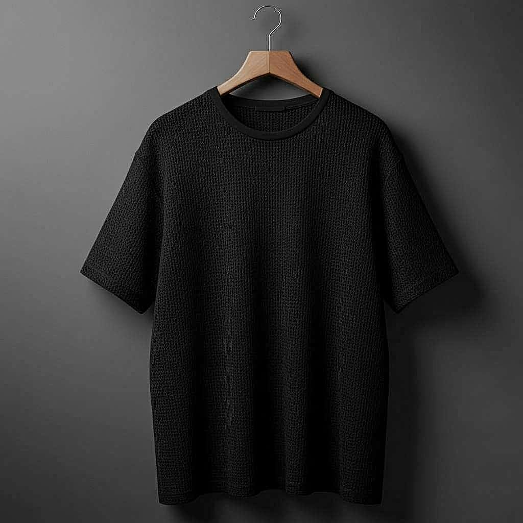 Modern Mesh T-Shirt with Black Logo - Black