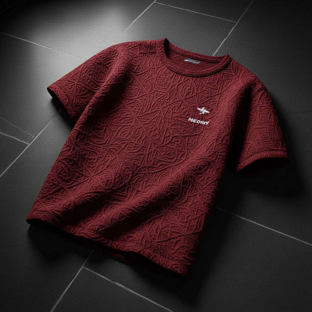 Sophisticated Textured T-Shirt Design - Maroon