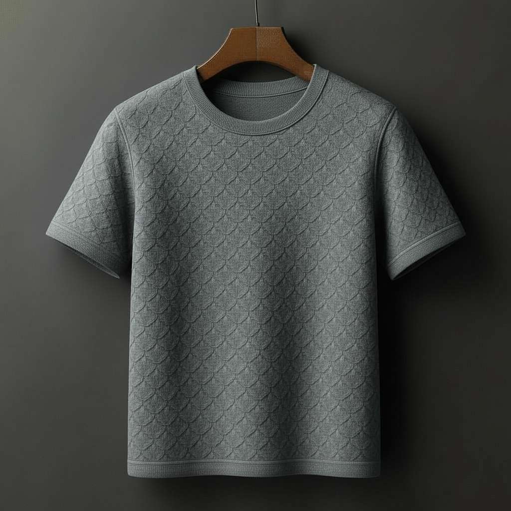 Elegant Embossed White T-Shirt - Grey