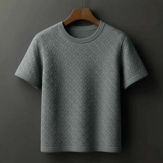 Elegant Embossed White T-Shirt - Grey
