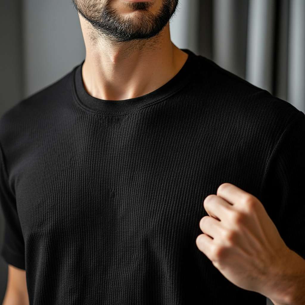 Clean White Ribbed T-Shirt - Black