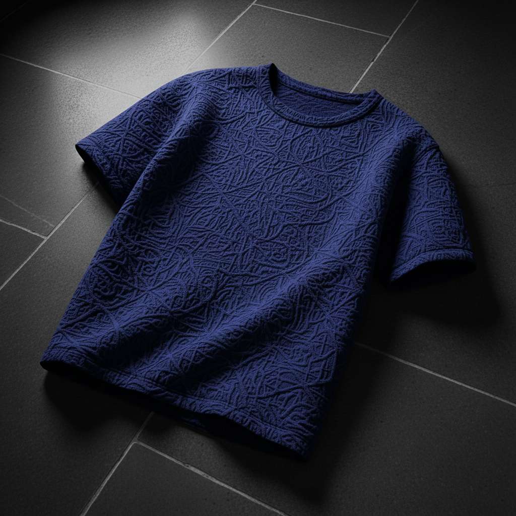 Embossed Texture T-Shirt with Minimalist Graphic - Navy