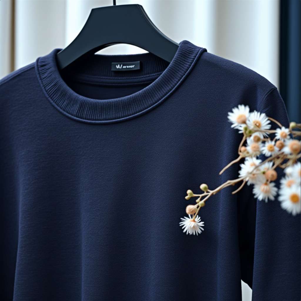 Minimalist Floral White T-Shirt - Navy