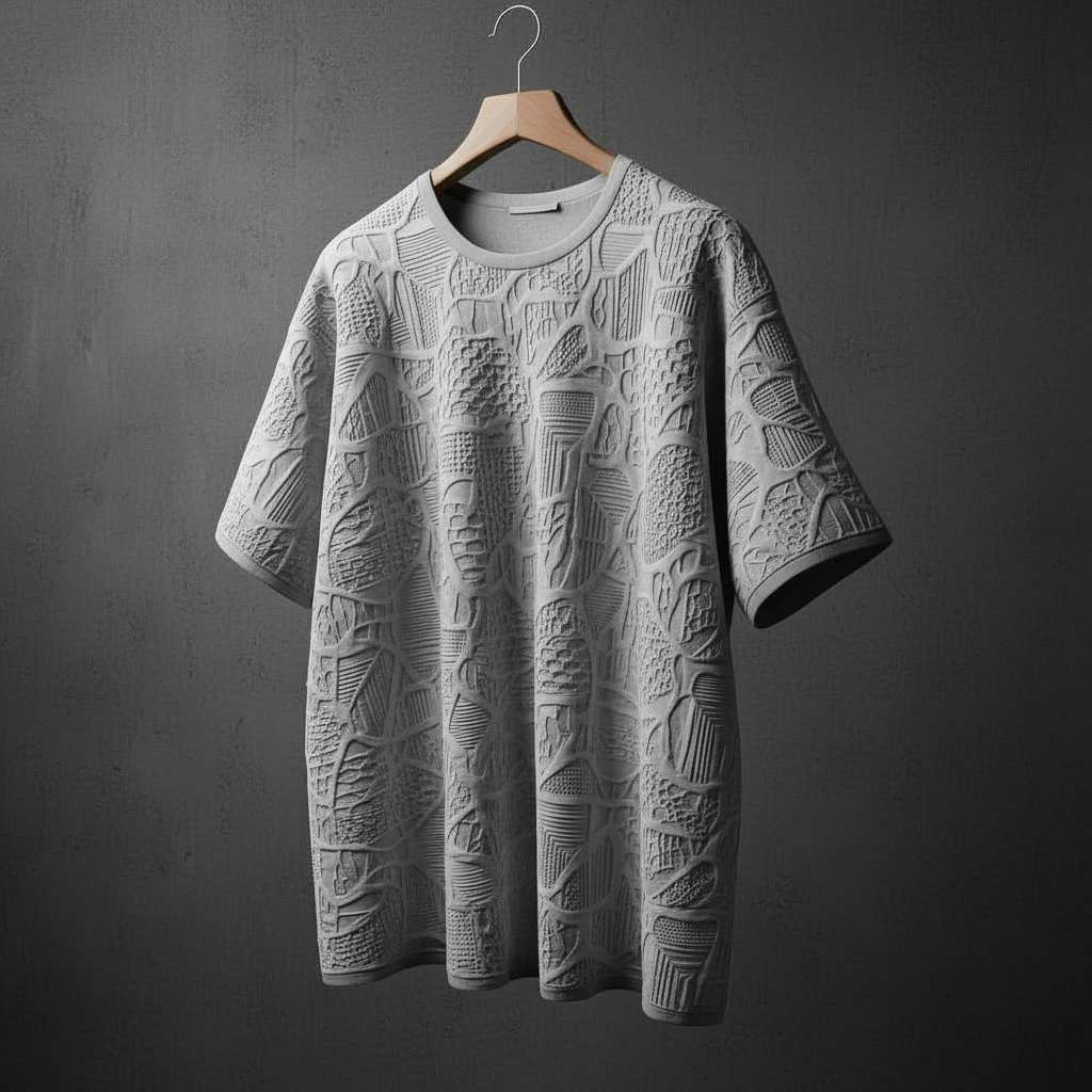 Embossed Textured White T-Shirt - Grey