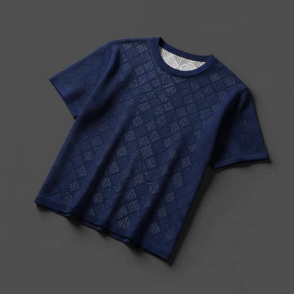 Sophisticated Lace T-Shirt in White - Navy