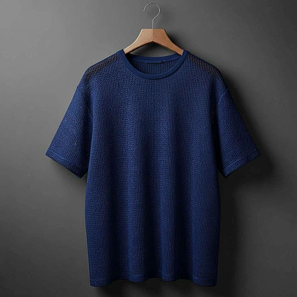 Modern Mesh T-Shirt with Black Logo - Navy