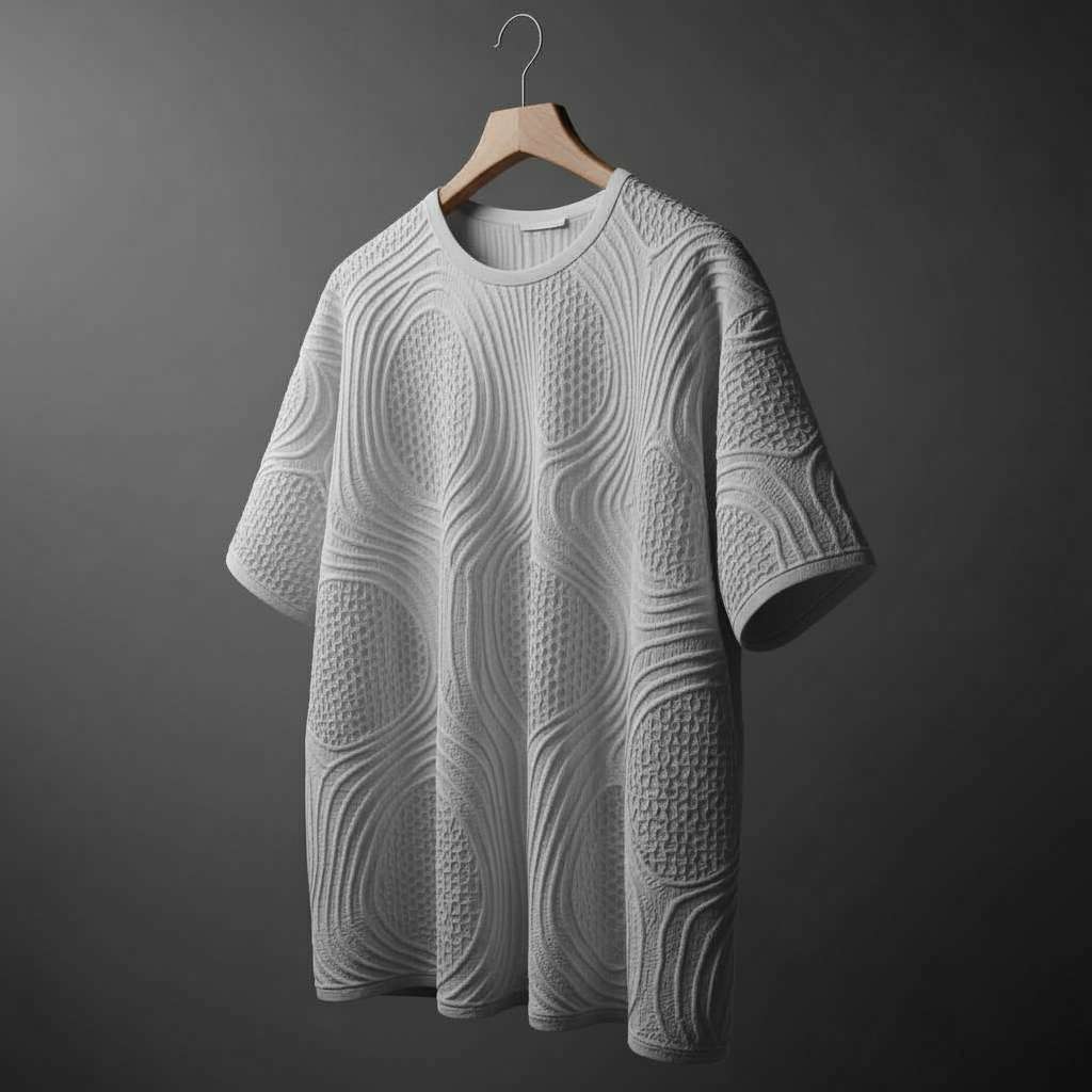 Textured Monochrome T-Shirt with Geometric Design - Grey