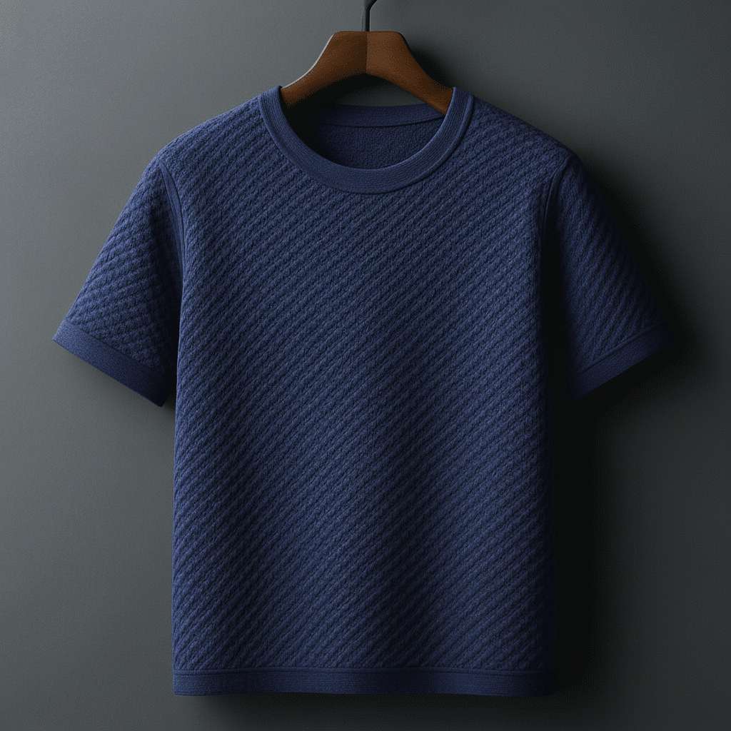 Minimalist Textured White T-Shirt - Navy
