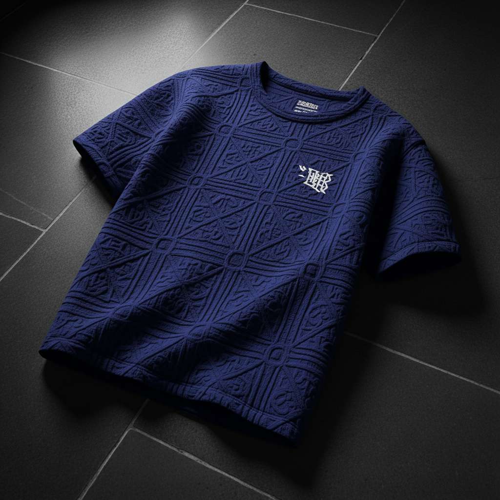 Geometric Textured T-Shirt Design - Navy