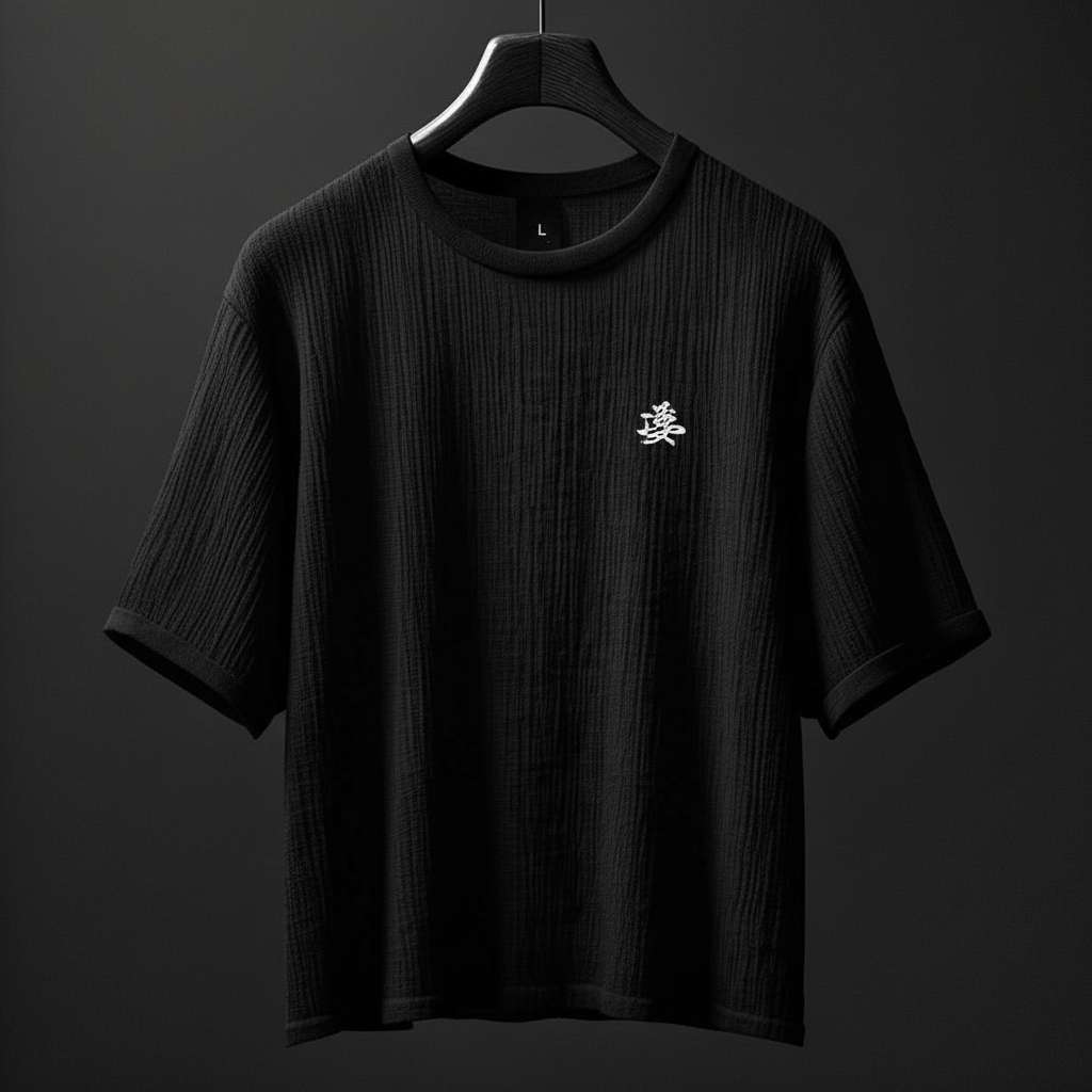 Minimalist Ribbed White T-Shirt - Black