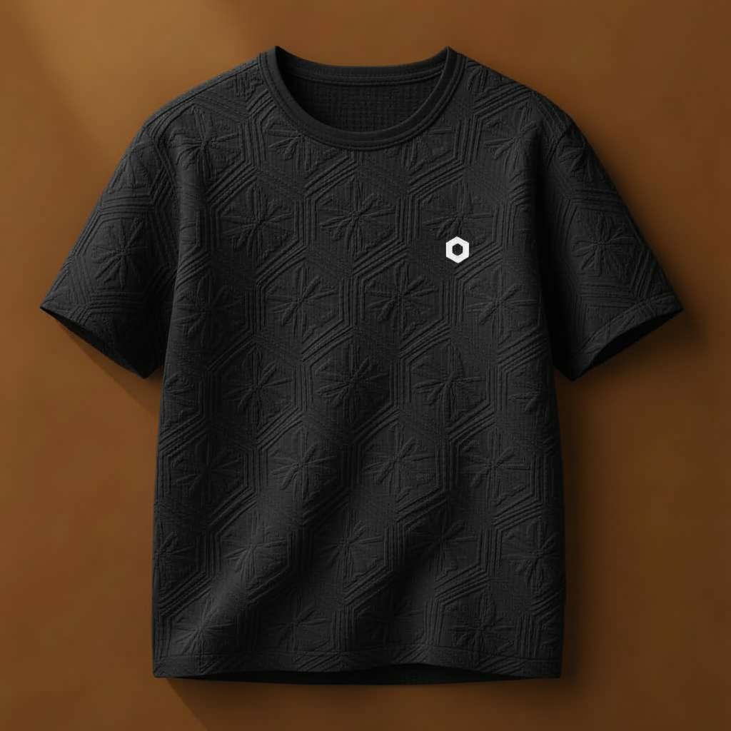 Textured White Hexagon T-Shirt - Black