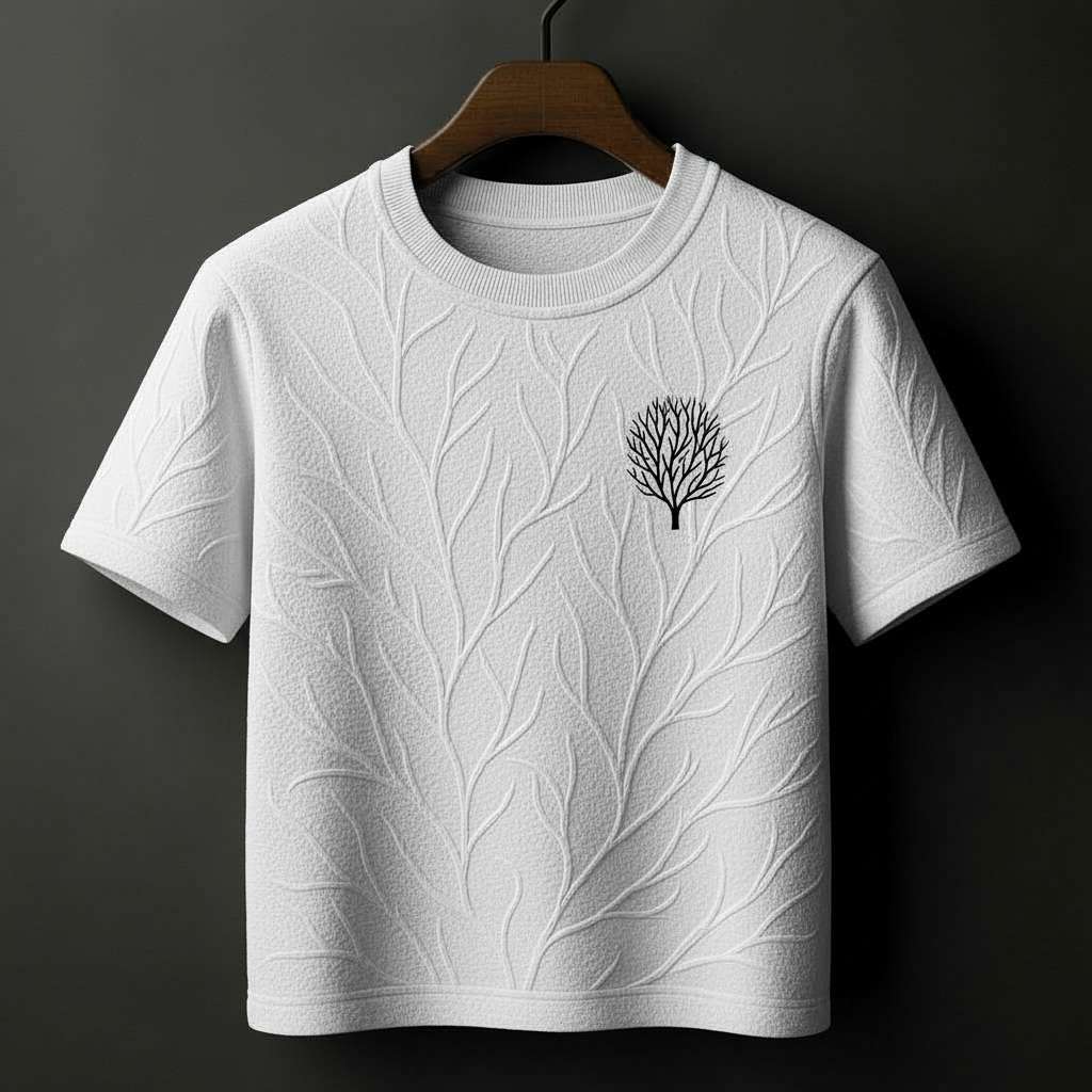 Embossed Branching Veins T-Shirt - White