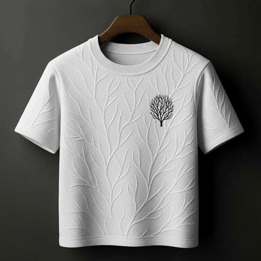 Embossed Branching Veins T-Shirt - White