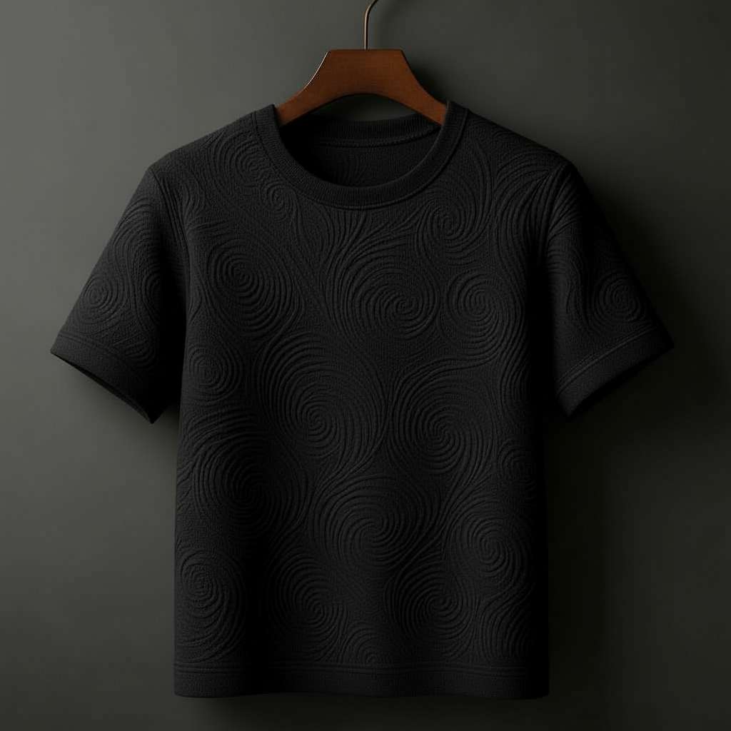 Embossed Swirl White T-Shirt - Black