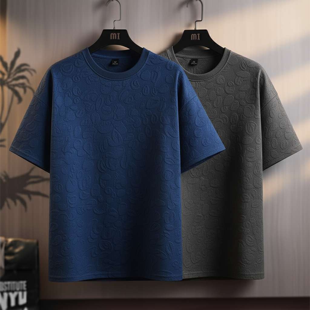 Embossed Texture T-Shirt - Navy