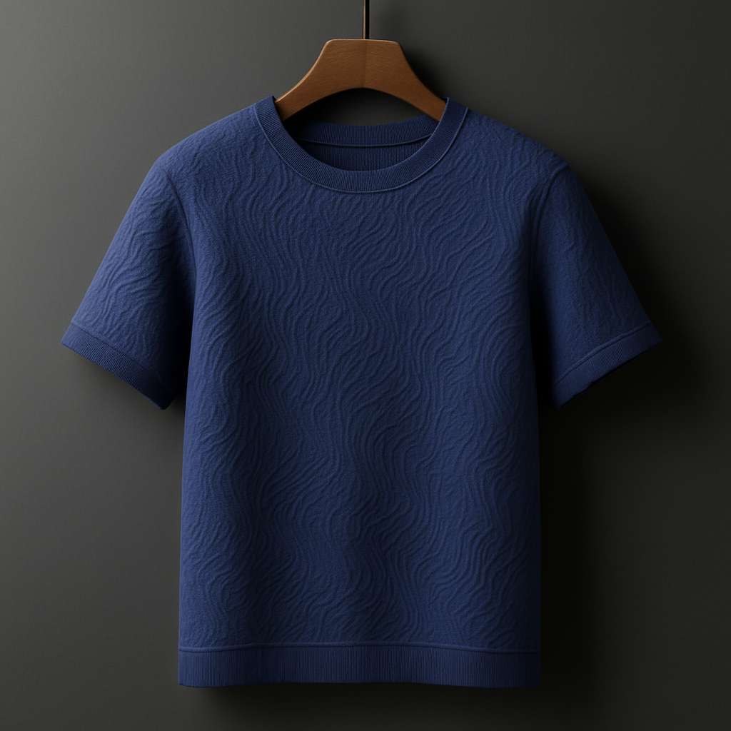 Embossed Waves T-Shirt - Navy