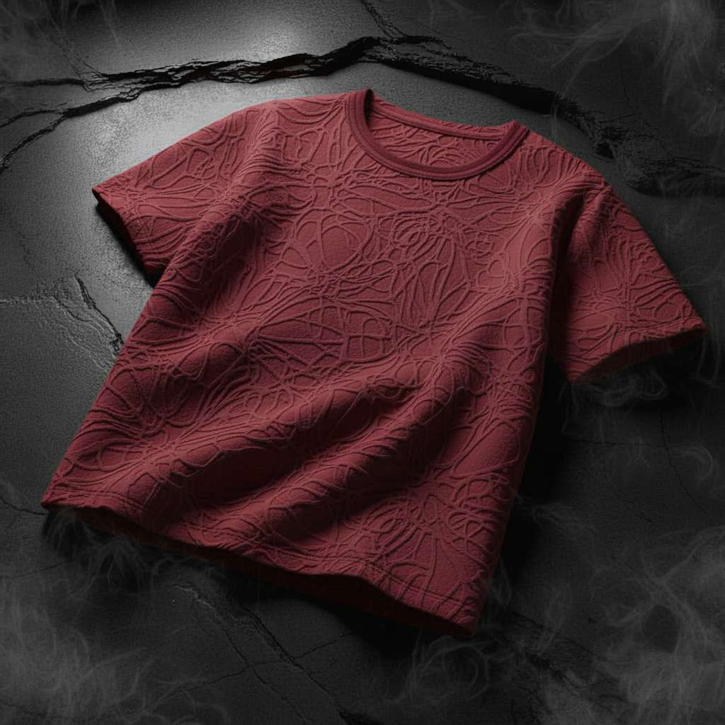 Embossed White-on-White T-Shirt - Maroon