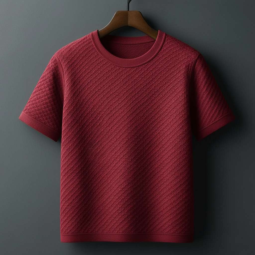 Minimalist Textured White T-Shirt - Maroon
