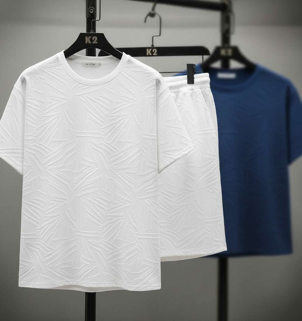 Embossed Geometric White T-Shirt - White