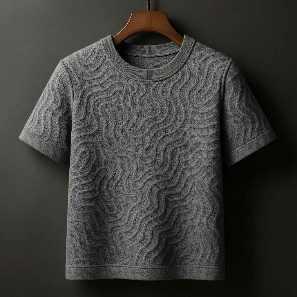 Monochromatic White Textured T-Shirt - Grey