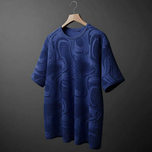 Intricate Swirls White T-Shirt - Navy