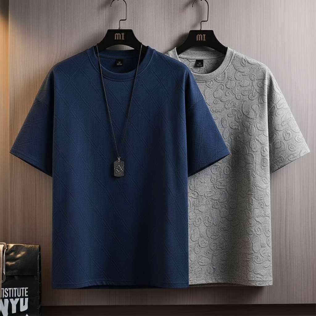 Minimalist Embossed T-Shirts - Navy