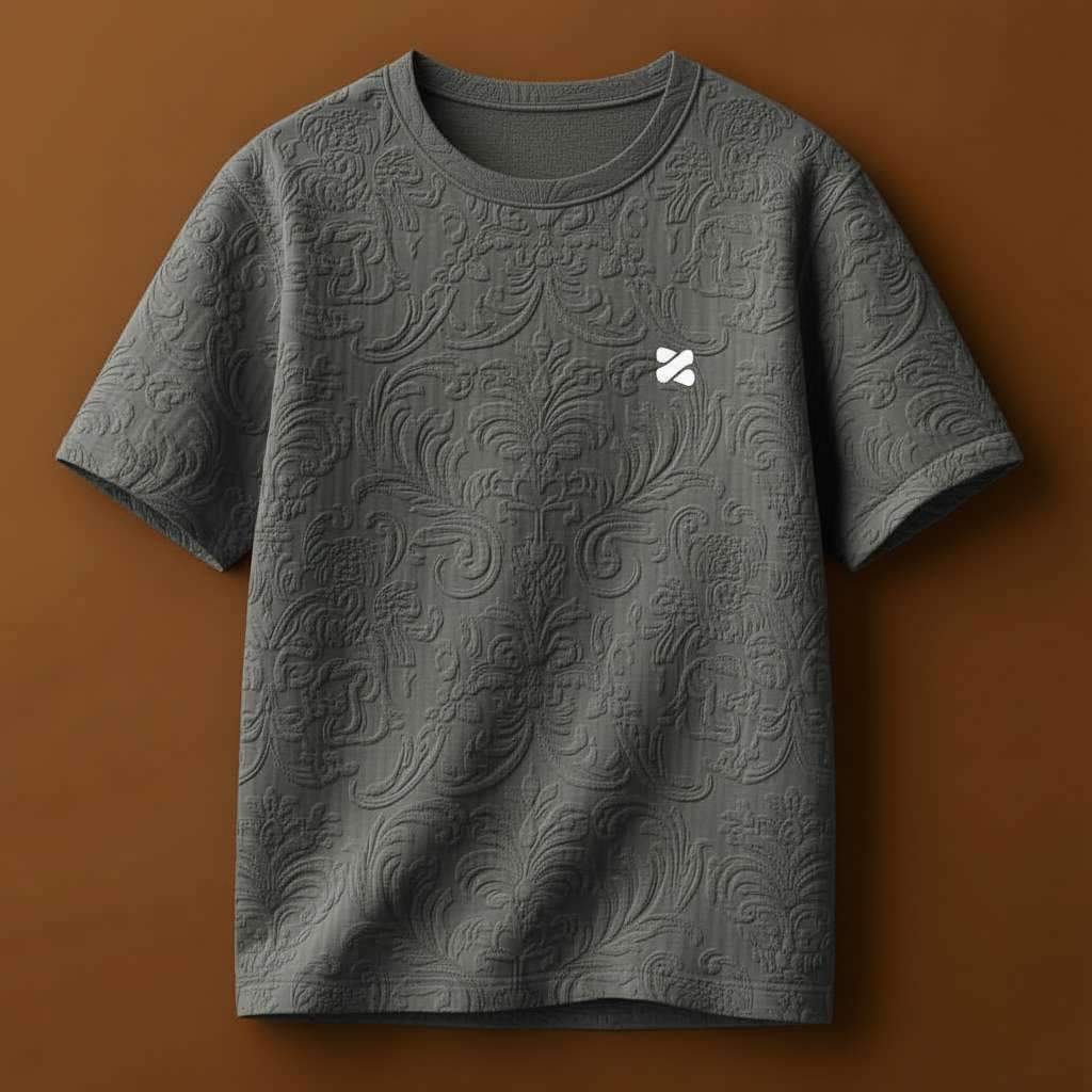 Elegant Monochromatic Baroque T-Shirt - Grey