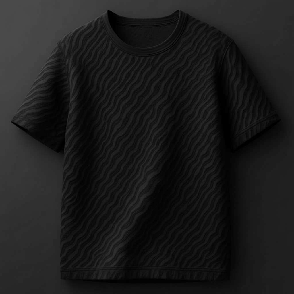 Sophisticated Wavy Pattern T-Shirt - Black
