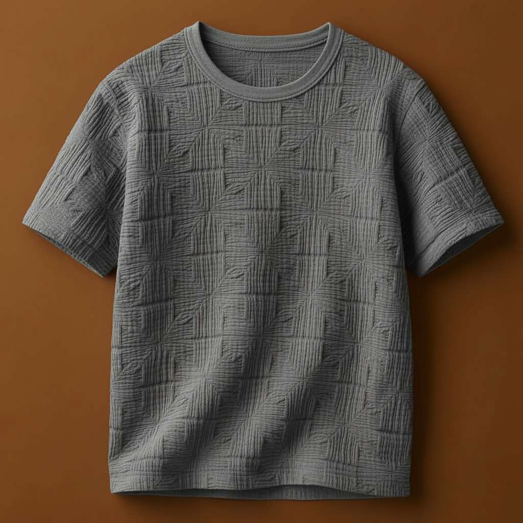 Geometric Texture White T-Shirt - Grey