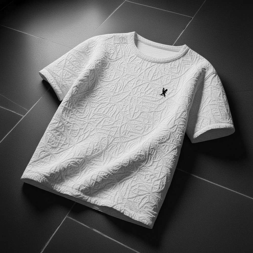 Embossed Texture T-Shirt with Minimalist Graphic - White