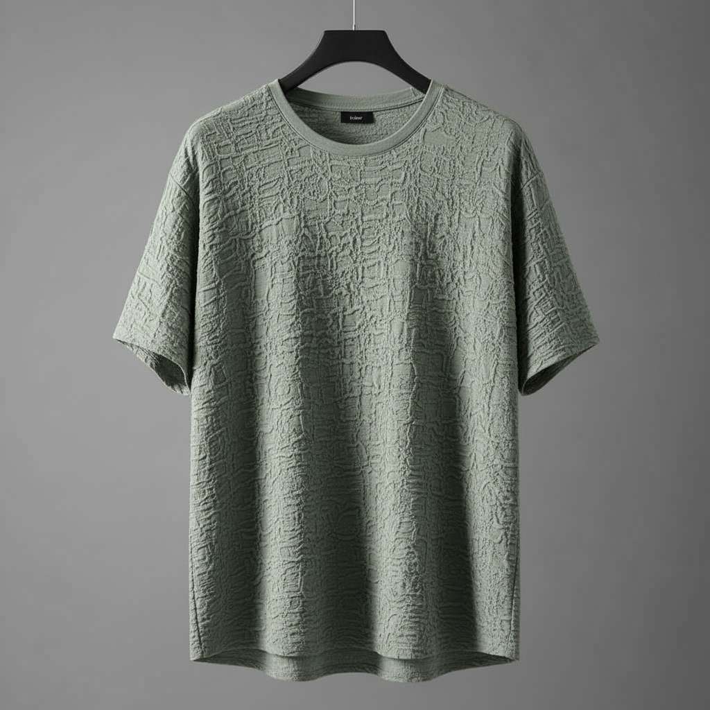 Muted Green Embossed T-Shirt with Textured Design
