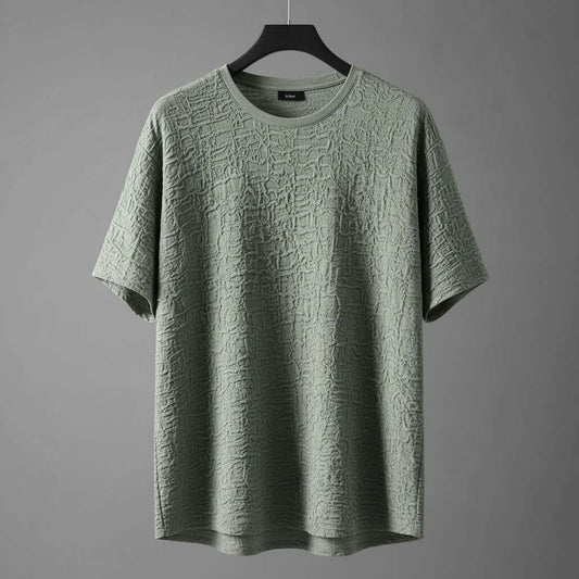Muted Green Embossed T-Shirt with Textured Design